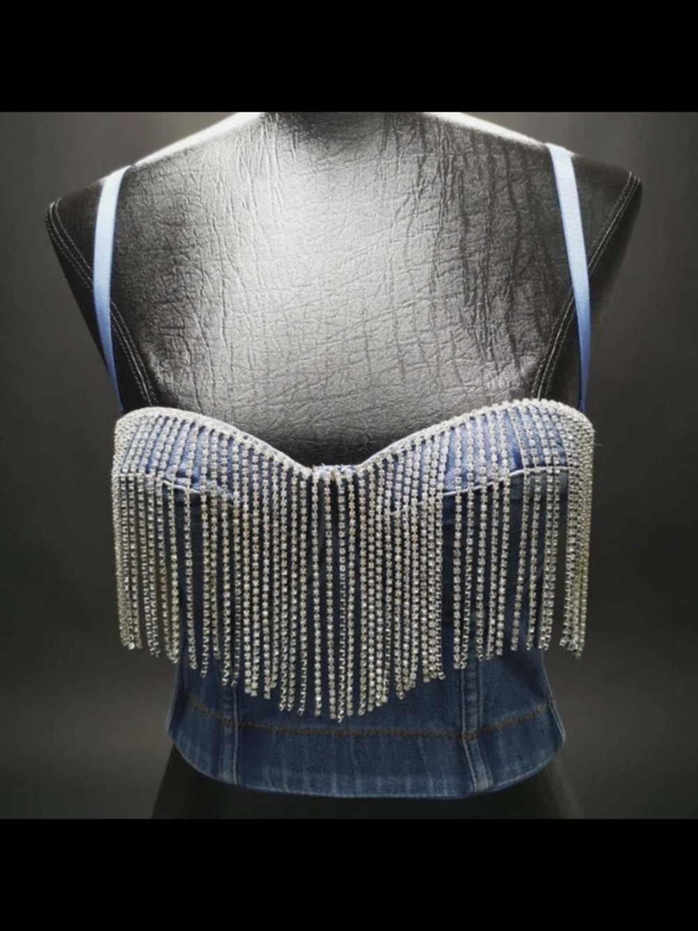Bustier - Unbranded Denim Corset w/ Rhinestone fringe - Size M - Picture 1 of 12